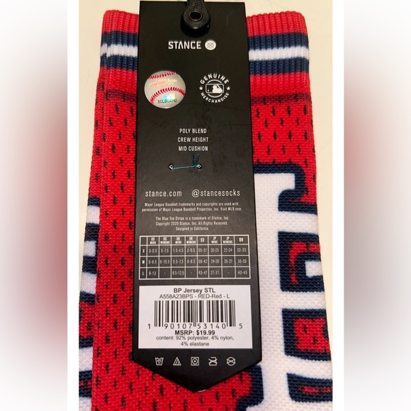Stance MLB BP Jersey St Louis Cardinals Crew Socks 1 Pair Men 9-13 Red Baseball - Picture 2 of 9